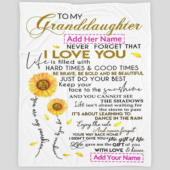 LHSHID Custom to My Granddaughter Blanket from Grandma Grandpa Personalized Girl Name Gift Super Soft Lightweight Throws Summer Travel Blankets Birthday Present Decor Bed Couch Sofa