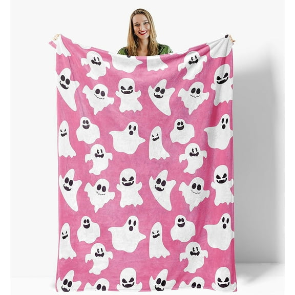 LHSHID Cute Halloween Blanket Pink Blanket Made in USA Spooky Fleece Warm Soft Throw Blanket Halloween Decorations Indoor Gifts Halloween Decor for Son Daughter Women Men Kids