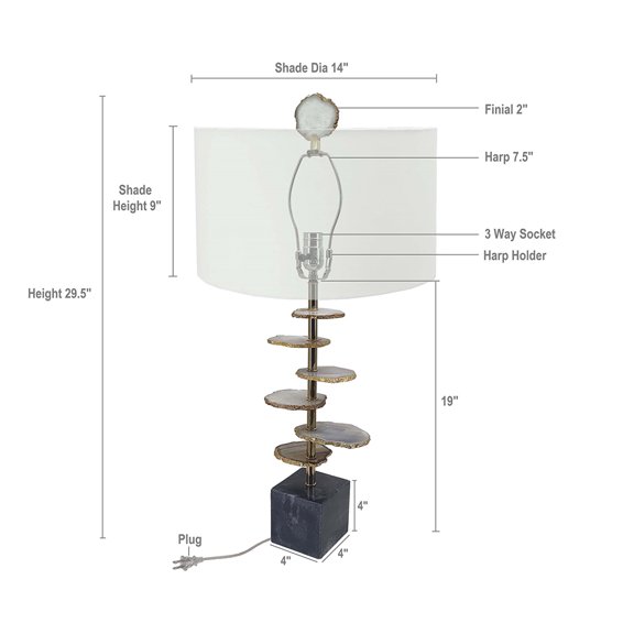 LHKJ Table Lamp with Smoke Agate-Slice and Marble Base