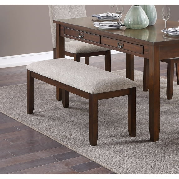 LHSHID Dark Cherry Finish Wooden Frame 1pc Bench Chenille Upholstery Dining Furniture Kitchen Breakfast