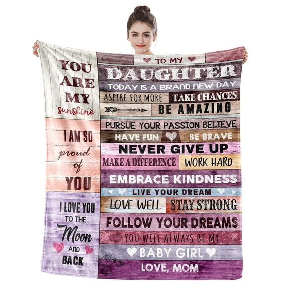 LHSHID Daughter Gift from Mom Blanket Birthday Daughter Gifts I Love You to The Moon and Back Pink Christmas Fleece Blanket 30x40in