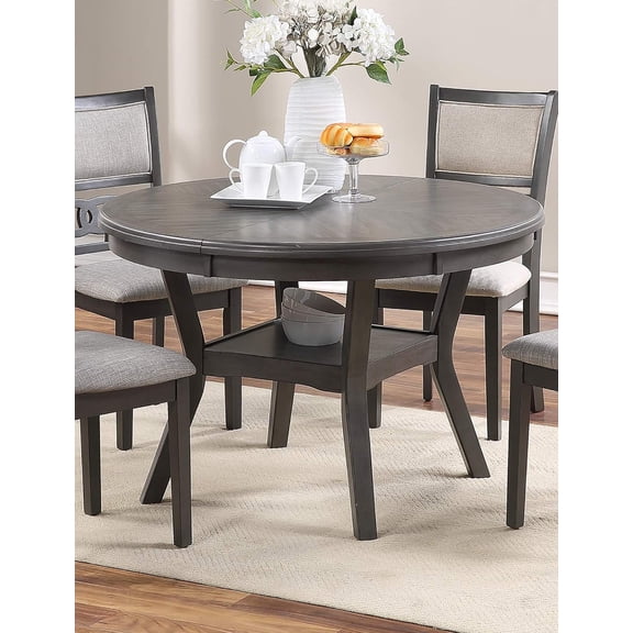 LHKJ Round Dining Table with Shelf, Gray Oak