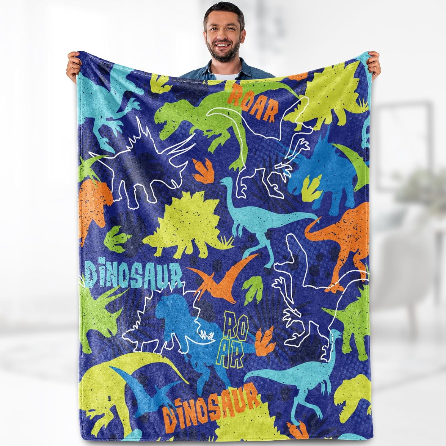 LHSHID Dinosaur Gifts Blanket for Boys Girls Dino Themed Throw for Women Kids Men Adults Bedroom Living Room Decor Soft Fleece Cozy Plush Bed Couch Birthday Christmas Lightweight Blanket
