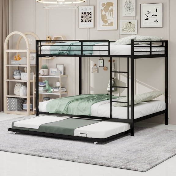 LHSHID Durable Square Tube Iron Bunk Bed Featuring Safety Rails,Modern Minimalist Look,Ideal for Room,Guest Room or Shared Space,Easy Assembly Long-Lasting Performance,Full size: 137cm × 190cm
