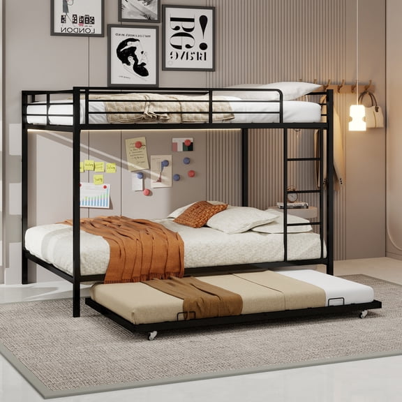 LHSHID Queen Square Tube Metal Bunk Bed with Safety Rails