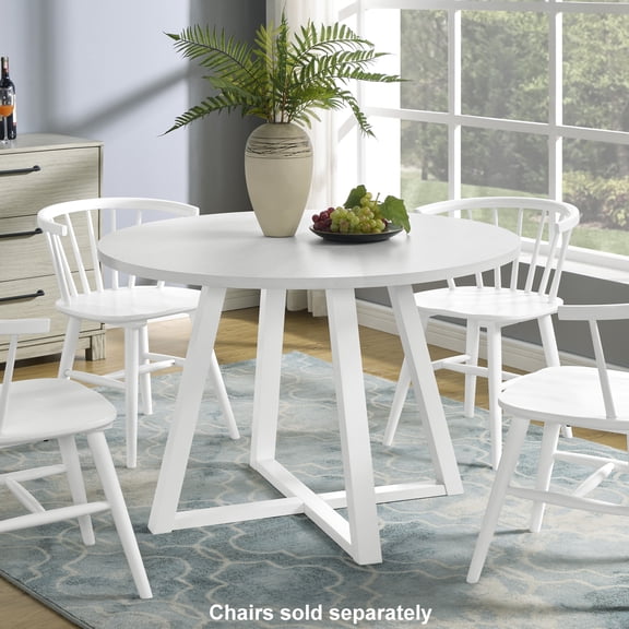 LHSHID Edo Contemporary Round Dining Table,Trestle Base,White Finish