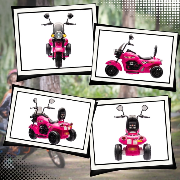 LHSHID 6V Battery-Powered 3-Wheel Chopper Motorbike with Headlights, Music, and Forward/Reverse Drive, Pink