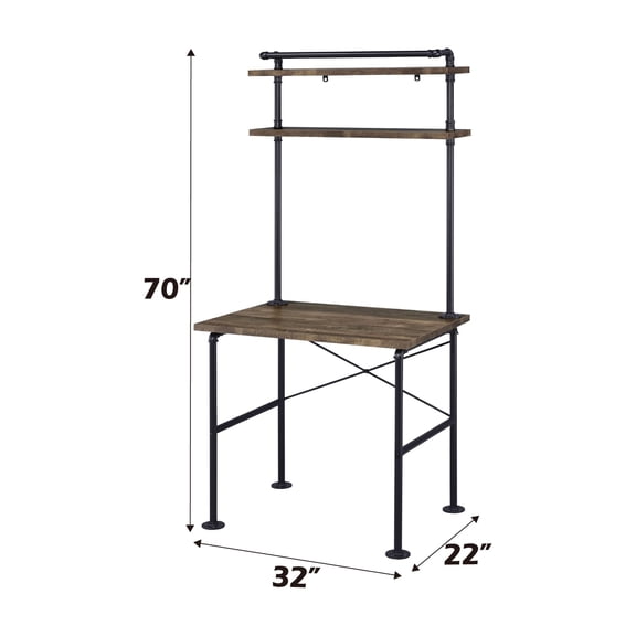 LHKJ Rustic Oak Black Writing Desk