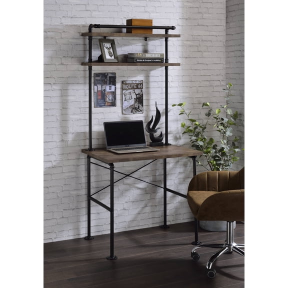 LHSHID Ensata Rustic Oak Black Finish Writing Desk