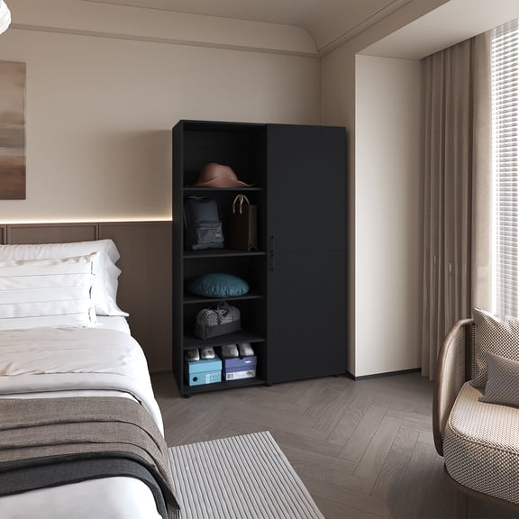 LHSHID FM FURNITURE 2-Door Wardrobe with Open Storage,Wengue