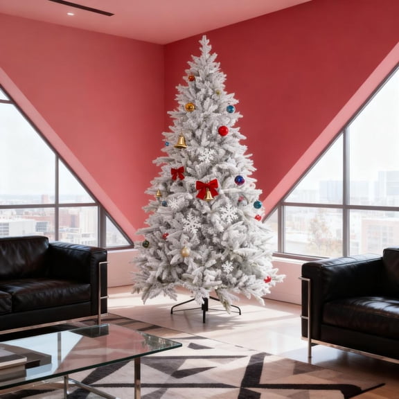 LHSHID Festive Christmas Decor Artificial Flocked Christmas Tree with Snow Tips,Hinged Xmas Tree