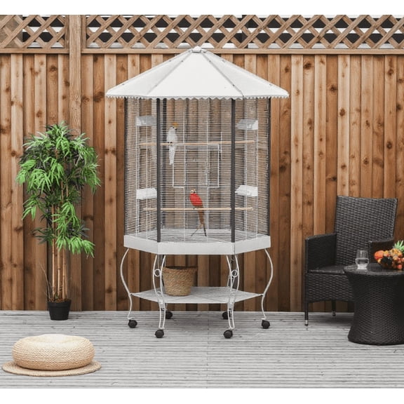 LHSHID Flight Bird Cage Hexagon Covered Canopy Portable Aviary