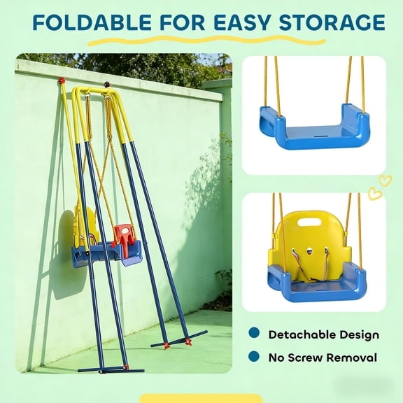 LHSHID Folding Swing Set for Backyard and Outdoor Play, Sturdy Frame with Safe Seat, Multicolor Finish