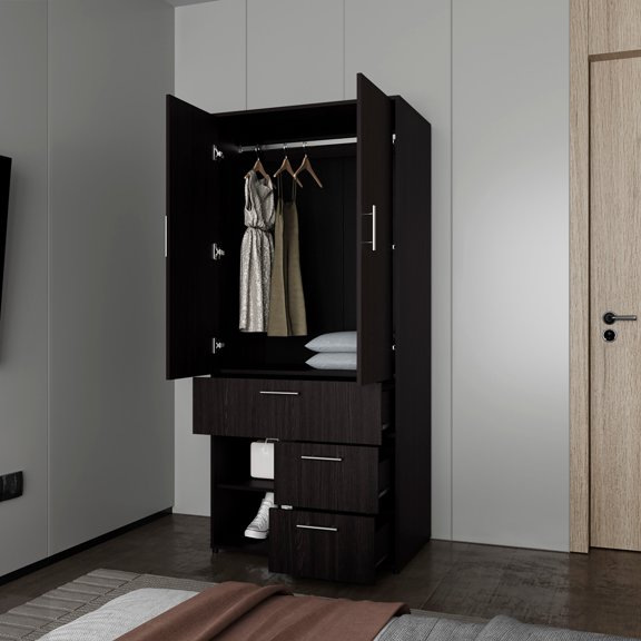 LHKJ Multi-Storage Wardrobe with Rod and Shelf