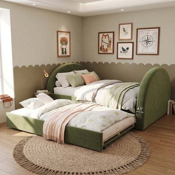 LHSHID Full Size Upholstered Day Bed Frame With Pull In And Out Function,Olive Green