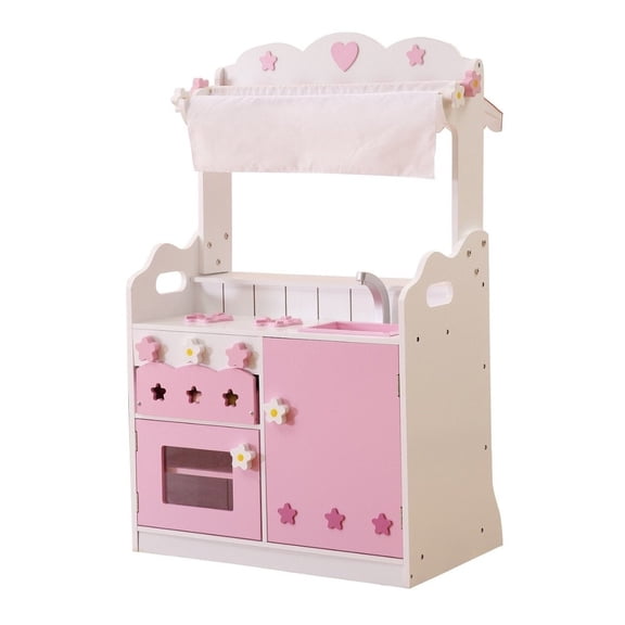 LHSHID 2-in-1 Pretend Play Kitchen & Market Stand Toy Set, Interactive Role-Play Food Station for family, Pink