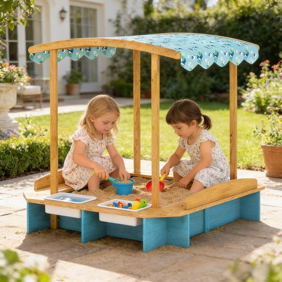 LHSHID Wooden Sandbox for Garden and Backyard, Outdoor Play Sandpit for Kids, Natural Wood Finish