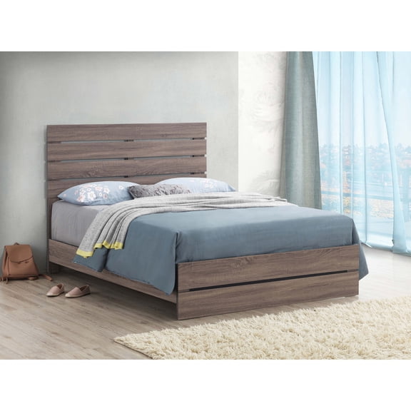 LHSHID Geary Barrel Oak Panel King Bed with Slat