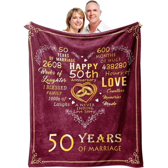 LHSHID Gifts for 50th Anniversary Blanket 50 Years Anniversary Golden Wedding Gifts for Couple Parents Grandparent 50th Wedding for Wife Her 50 Years of Marriage Throw Blanket 30x40in