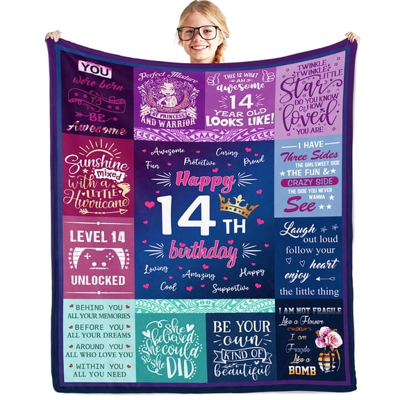 LHSHID Gifts for 14 Year Old Girl Fleece Blanket Gifts for 14 Year Old Girl 14th Birthday Decorations 60x80in