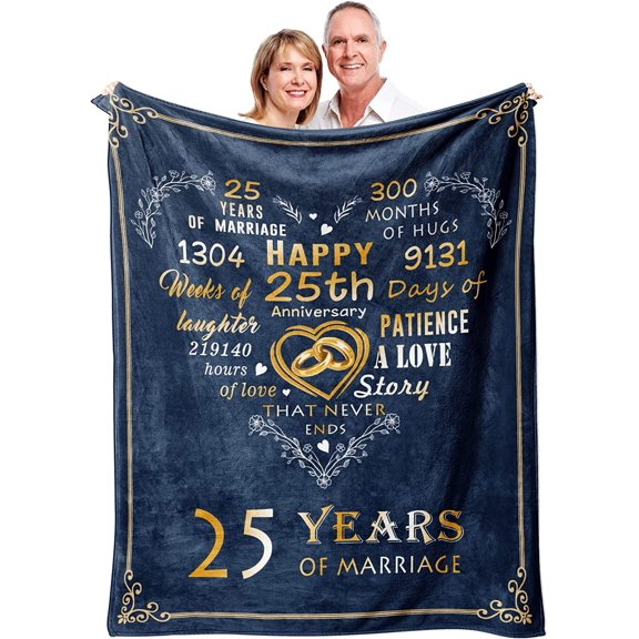 LHSHID Gifts for 25th Anniversary Blanket 25th Silver Wedding Anniversary Couple Gifts for Dad Mom Parents Friends 25 Years of Marriage Throw Blankets Gift for Husband Wife Her Him 60"x80"
