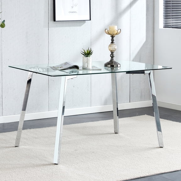 LHSHID Rectangular Glass Dining Table with Plated Legs, 51 x 31 Inches