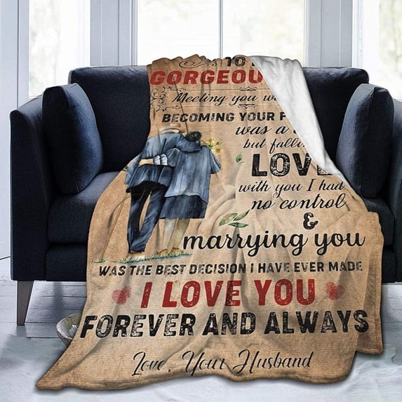 LHSHID to My Gorgeous Wife Blanket Love You Forever and Always Flannel Throw Blankets Warm Fuzzy Soft Plush Blanket Gift for Hug Camping Travel Mothers Day Romantic Valentine 60"x80"
