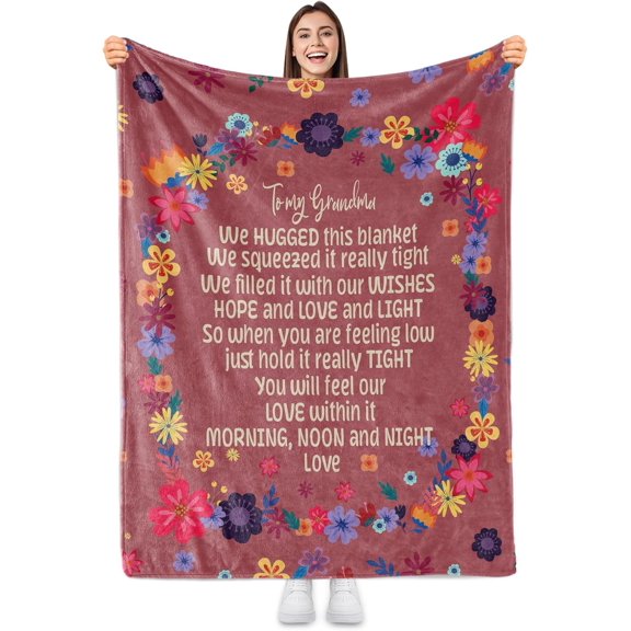 LHSHID Grandma Blanket Floral Throw Blanket Gift to Nana Soft Lightweight Flannel Blanket with Message of Love Warm Boho Flower Blanket Birthday Christmas Blanket Gifts for Bed Nap Sofa 30"x40"