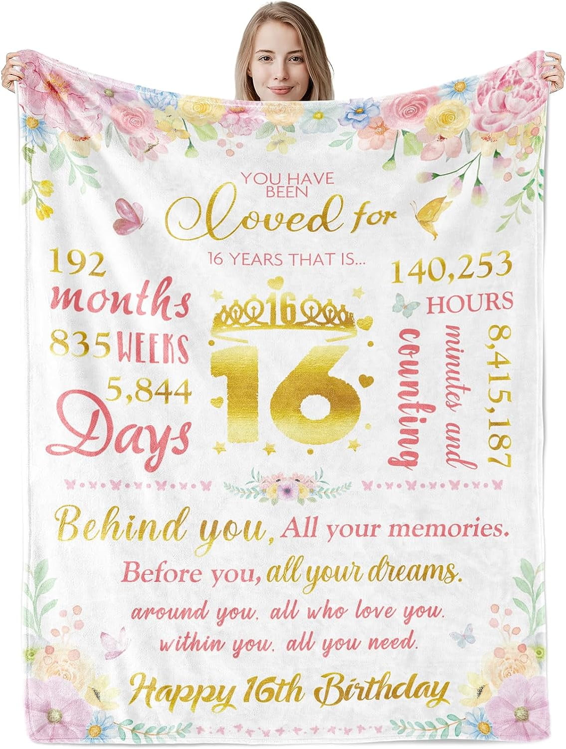 LHSHID Happy 16th Birthday Throw Flannel Blanket Sweet 16 Year Old Girl ...