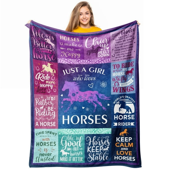LHSHID Horse Gifts for Girls Women Just A Girl who Loves Horses Horse Blanket for Girls Horse Lovers Christmas Birthday Gifts Decor Fleece Blanket 30x40in