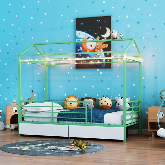 LHSHID House Bed for ,Floor Bed for ,Bed Frame with Roof,No Box Spring Needed Green