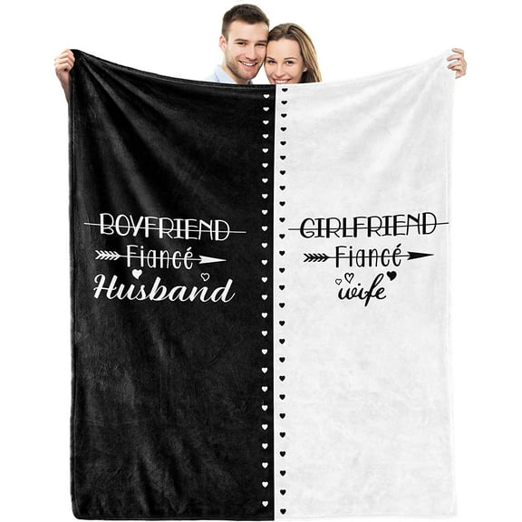 LHSHID Hubby and Wifey Polyester Throw Blanket Wedding Gift for Newlywed Couples 30"x40"