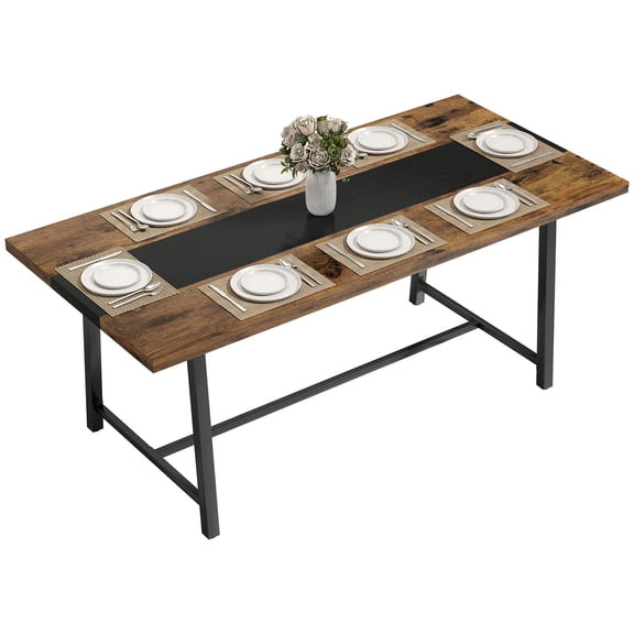 LHSHID Industrial Dining Table for 8 People,70.9"Long Rectangular Kitchen Table with Large Tabletop and Steel Legs for Dining Room,Rustic Brown
