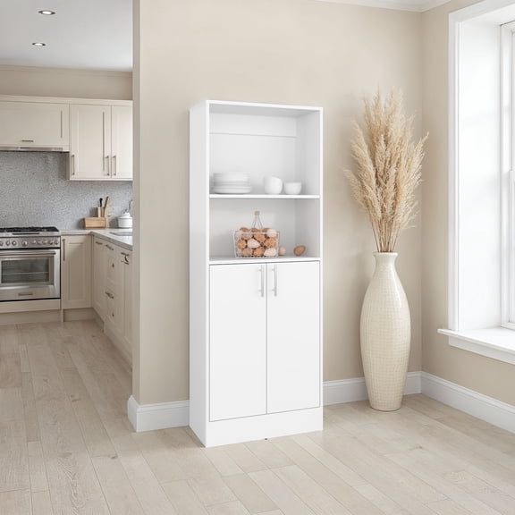 LHSHID Insite Kitchen Storage Cabinet with 3 Shelves and 2 Closed Compartments,White