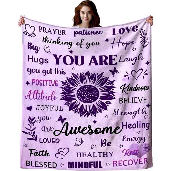 LHSHID Inspirational Blanket You are Awesome Positive Thoughts Throw Blanket Get Well Soon Gifts for Women Men 50"x60"