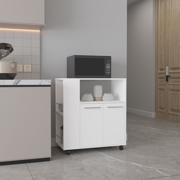 LHSHID Kitchen Cart,2 Doors,3 Shelves,4 Wheels