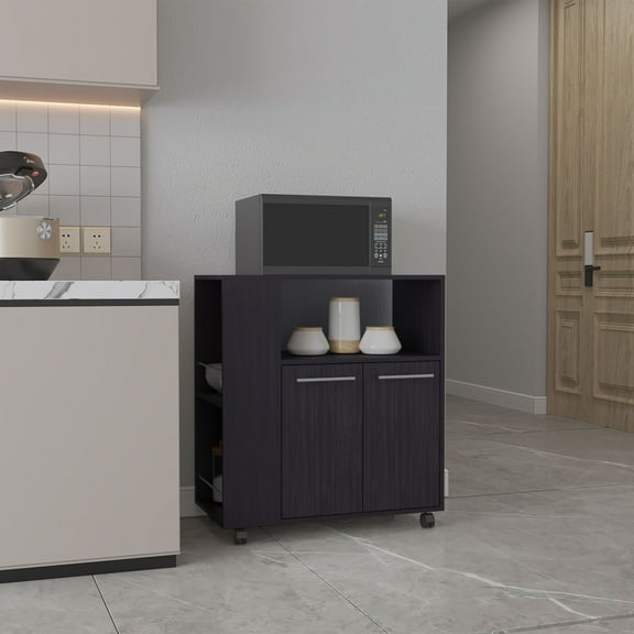 LHSHID Kitchen Cart,2 Doors,3 Shelves,4 Wheels