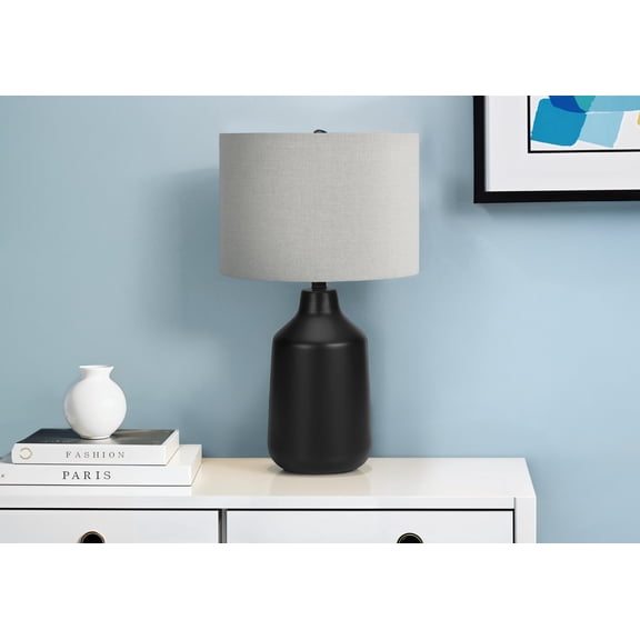 LHSHID Lighting,24"h,Table Lamp,Black Concrete,Grey Shade,Contemporary