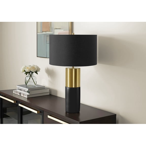 LHSHID Lighting,25"h,Table Lamp,Black Concrete,Black Shade,Contemporary