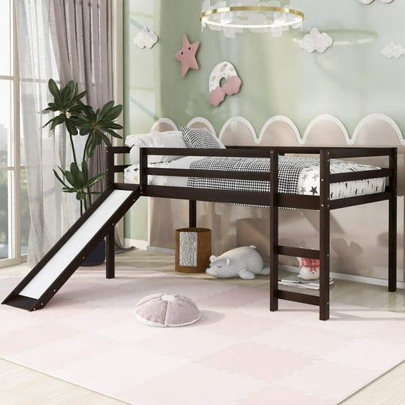 LHSHID Loft Bed with Slide,Multifunctional Design,Twin (Espresso)