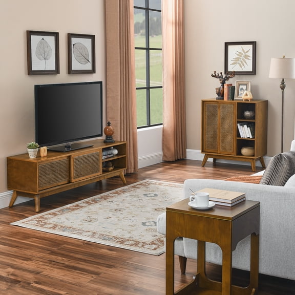 LHKJ Rattan Sideboard Cabinet, Adjustable Shelf, Light Wood