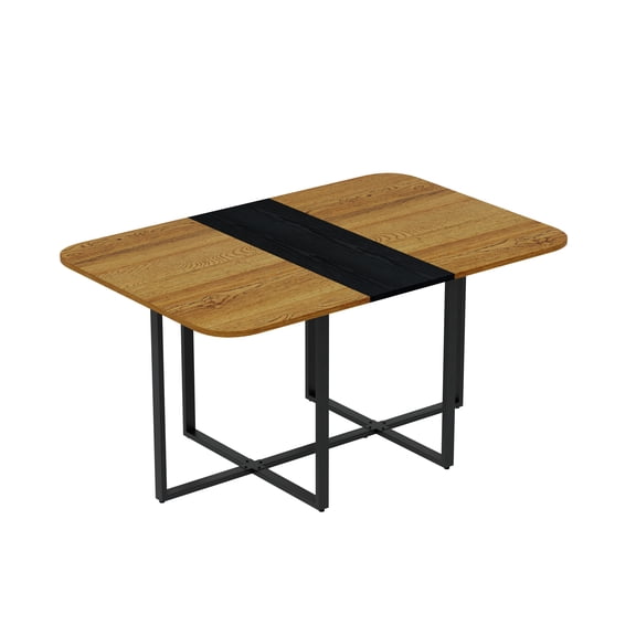 LHSHID Modern Dual-Texture TableMDF with Marble Wood-Pattern Lacquer-Free Paper,Sturdy Black Metal Frame,4-6 Seater Multi-Use Table for Kitchen/Dining Nook/Home Office