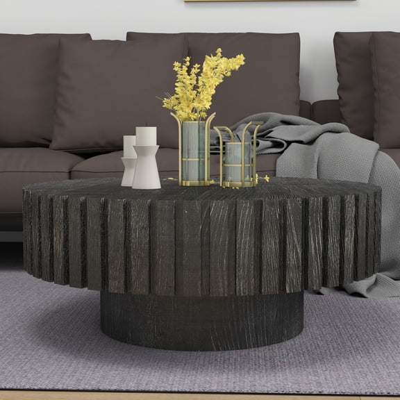 LHKJ Round Coffee Table with Natural Wood Texture, 31.4 Inches