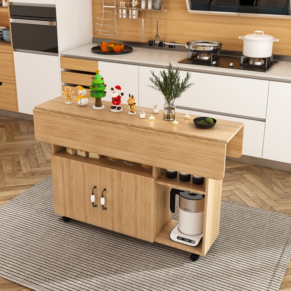 LHSHID Multi-Functional Folding Table with Storage Shelves and Wheels,47 Inch Foldable Dining Table for Small Spaces,Compact Desk for Kitchen,Dorm,Office
