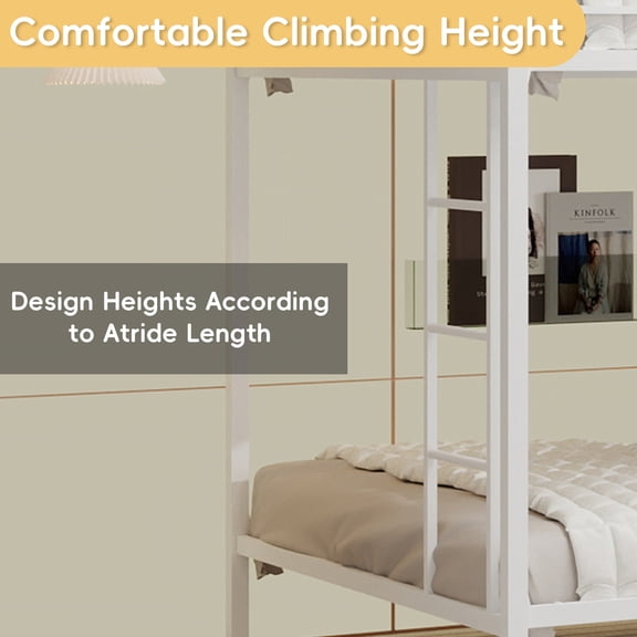 LHSHID Queen Square Tube Metal Bunk Bed, White