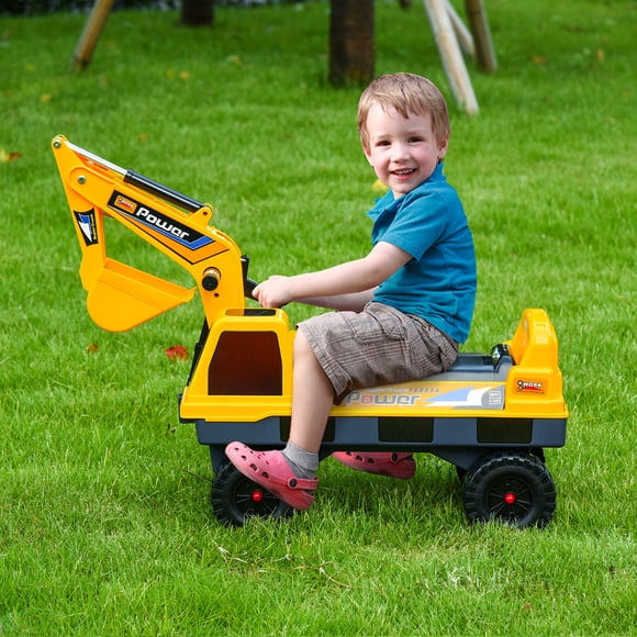 LHSHID 2-in-1 No-Power Ride-On Excavator with Helmet, Claw, Storage, Lights, and Music for Construction Pretend Play, Yellow