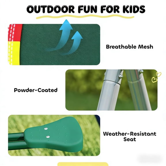 LHSHID Outdoor Swing Set with Glider, Sturdy Frame and Safe Seats for Backyard Play, Multicolor Finish