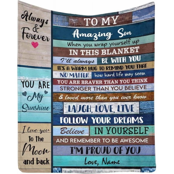 LHSHID Personalized Blanket to my amazing son from mom & dad Believe in yourself and remember to be awesome Blankets for Family Birthday Christmas Decoration Gift for son