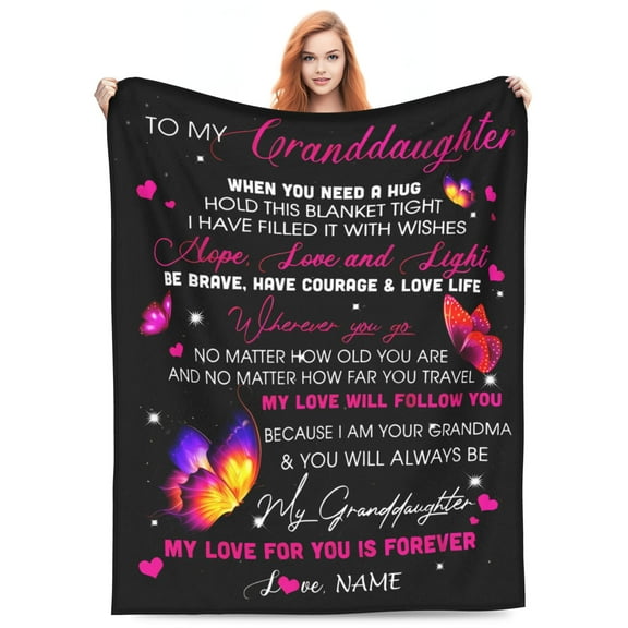 LHSHID Personalized to My Granddaughter Blanket from Grandma Braver Stronger Loved Butterfly Granddaughter Birthday Christmas Customized Bed Fleece Throw Blanket 30x40inch