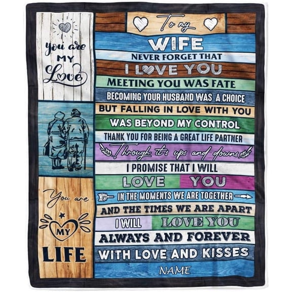 LHSHID Personalized to My Wife Blanket from Husband Wood You are My Life Wife Wedding Birthday Anniversary Valentines Day Christmas Customized Fleece Throw Blanket